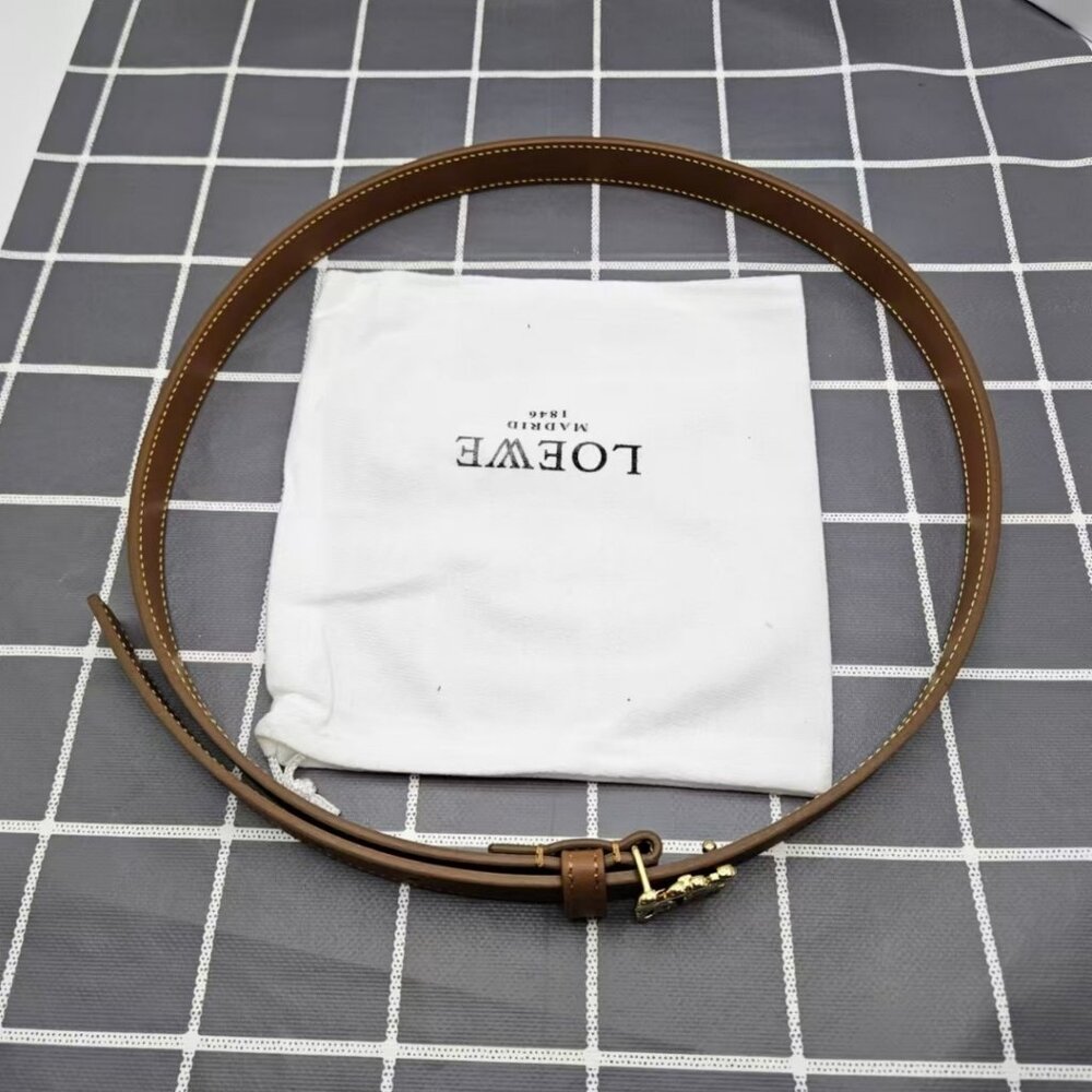 Loewe Slim Brown Leather Belt with Logo Buckle - Picture 5 of 6